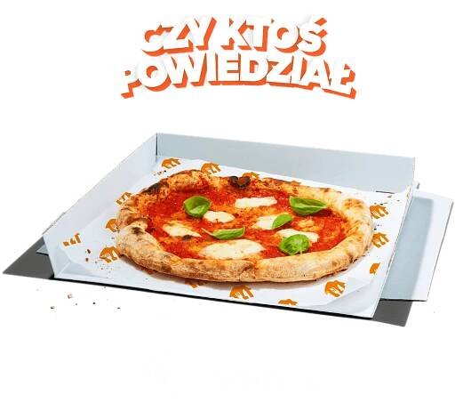 Grafika CZY KTOŚ POWIEDZIAŁ nad pizzą umieszczoną na pomarańczowym tle z logo Pyszne.pl widniejącym poniżej