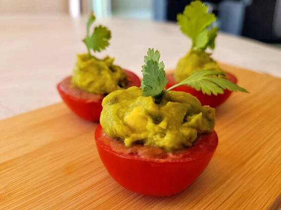 Whoop hAss (Hummus & Guac Tomatoes) - Cuss Kitchen®