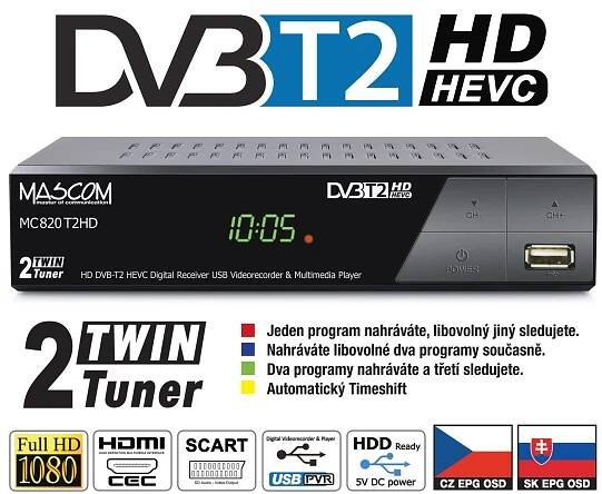 DVB-T přijímač MASCOM MC820T2 Twin Tuner