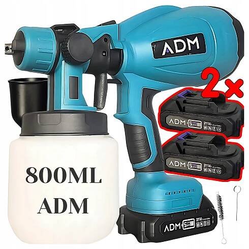 Pistole na malování ADM 21V s 2 akumulátory Bezdrátová 800 ml