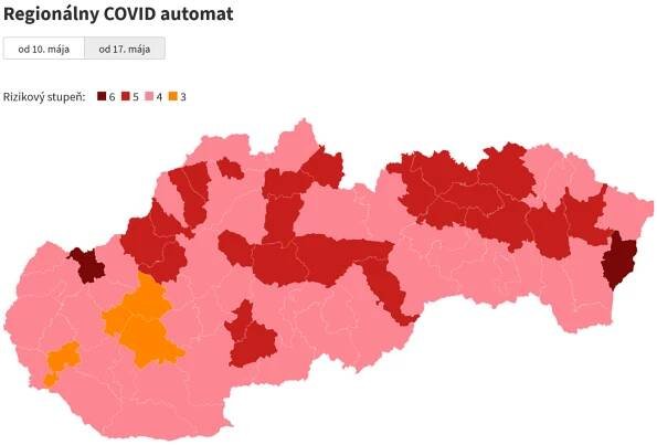 Covid automat: Oranžové budú štyri okresy, pozrite si novú mapu