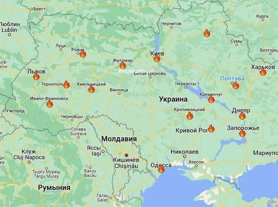 Mapa útokov na Ukrajinu