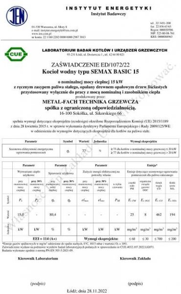Zplynovací kotel Metal-Fach SEMAX BASIC 15 kW - Kotle, Přestavbové sady pro Viadrus, Buderus, Ogniwo - Kotly.com.pl