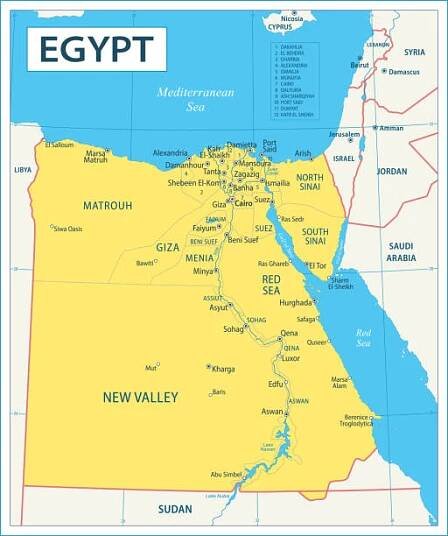 mapa egypta - vysoce detailní vektorová ilustrace - asuán stock ilustrace