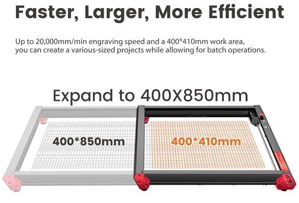 AlgoLaser Alpha MK2 20W laserový gravírovací stroj, so vzduchovým čerpadlom, inteligentný dotykový displej, 20 000 mm/min, 400*410 mm (157,5*161.4 palce)