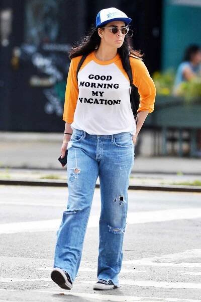 EXCLUSIVE: Sarah Silverman is Spotted in Soho Sporting a Good Morning my Vacation T-Shirt