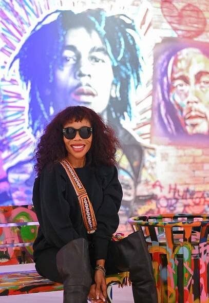 edella Marley, daughter of Bob and Rita Marley and CEO of Bob Marley Group Of Companies attends the Bob Marley One Love Experience at the Saatchi Gallery on February 1, 2022