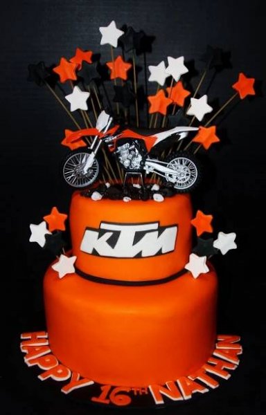 16th Birthday Dirt Bike Cake with Orange Frosting