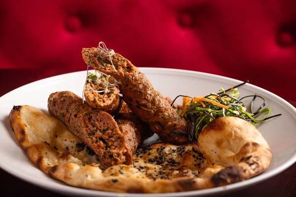 Plated camel kebab dish from Veerays. 