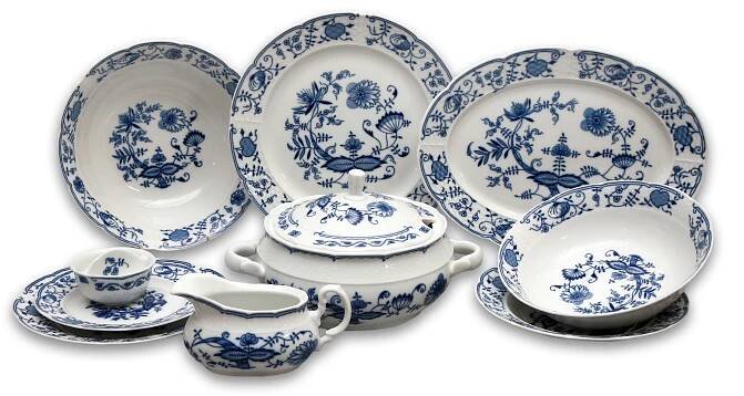 Cibulák kávová souprava Natalie Thun 6 osob 15 dílů cibulákový porcelán Nová Role