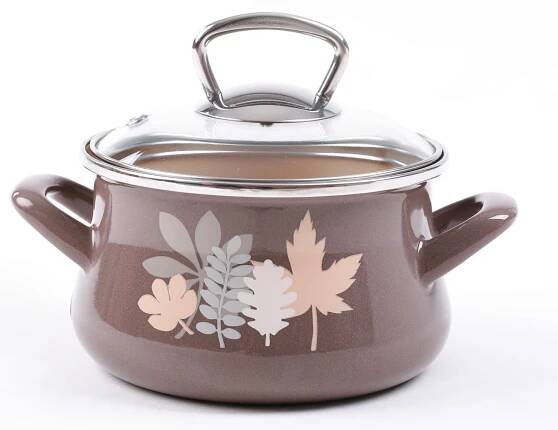 Metalac Lístky (šedé), hluboký hrnec elegant se skleněnou poklicí 14 cm, 2,3 l