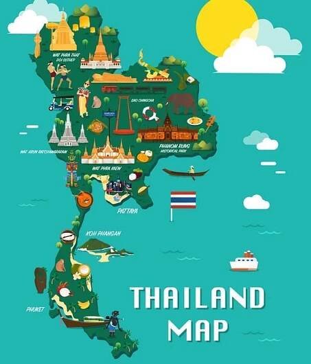 kreslená mapa Thajska_illistrated map of Thailand