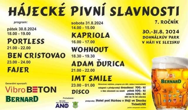 Hájecké pivní slavnosti 2024 / Háj ve Slezsku / 30.-31.08.2024 | TicketLIVE - Naživo je to nejlepší 