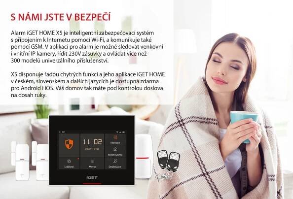 COMFOR - iGET HOME X5 Advanced - Inteligentní Wi-Fi/GSM alarm,v aplikaci i ovládání IP kamer a zásuvek,CZ app