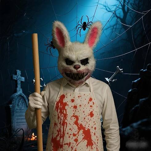 3pcs Scary Halloween Bear and Bunny Costume Mask Set, *: Mask + Gloves + * Apron, Unisex for Halloween/Carnival/Spooky Theme Parties