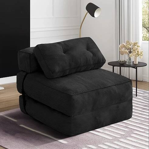 Modern Convertible Folding Sofa Bed with Memory Foam Mattress & Pillow-Style Backrest - Space-Saving Sleeper Chair for Small Spaces, Grey Corded *