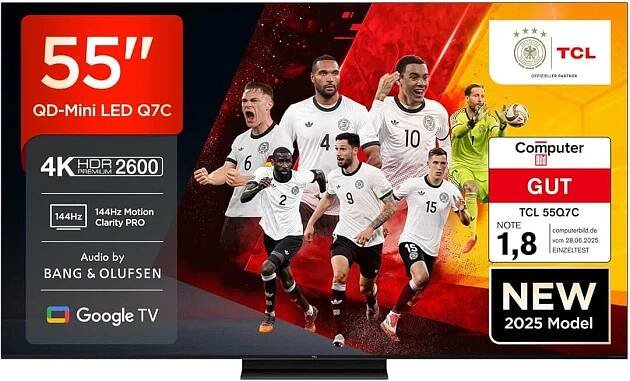 TCL Mini LED televizor 55Q7C QLED, 55 palců, 4K HDR Premium, Dolby Vision IQ a Atmos, Smart TV s Google TV, Bang & Olufsen...