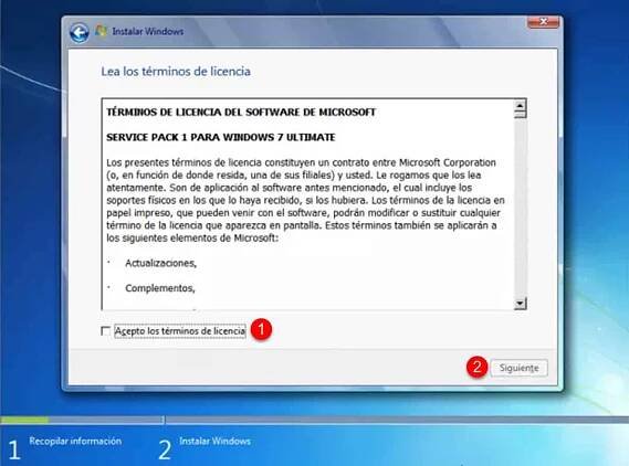 Términos y condiciones Windows 7