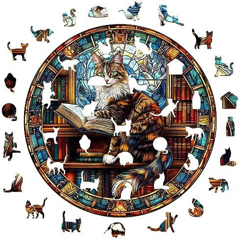 Alternative view of Wooden Jigsaw Puzzle – The Maine Cat Library