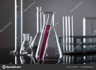 Download - Close up of laboratory dishes and copy space on grey background. Laboratory, science, research and chemistry concept. — Stock Image