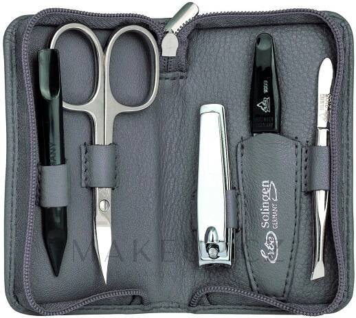 Erbe Solingen Manicure Zipper Case - Sada na manikúru, 5 kusů Siena, s elektrickým zámkem, šedá