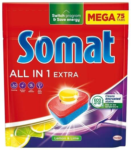 Somat All in 1 Extra Lemon & Lime tablety do automatické myčky na nádobí 75 ks 1245g