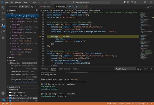 Service debugging session on VS Code