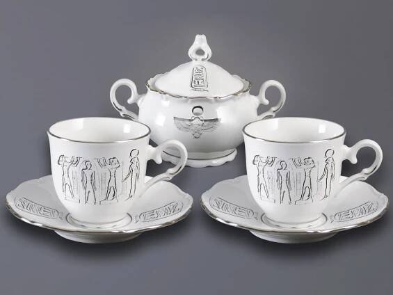 Přátelská sada Ofélie (Egypt - reliéf) platina | Ofélie | VIVA PORCELÁN - PORCELÁNOVÁ MANUFAKTURA