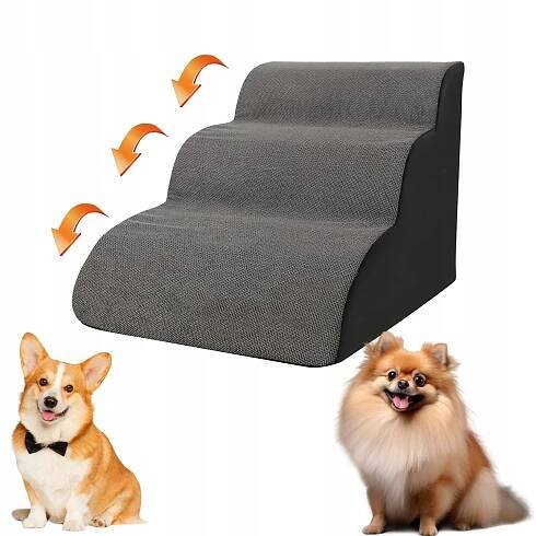 SCHŮDKY PRO PSA PLOŠINA 40 CM 3 STUPNĚ POHODLNÉ A BEZPEČNÉ 60X40X40 CM ŠEDÁ