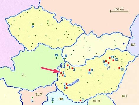 mapka - polohy termálů v Maďarsku