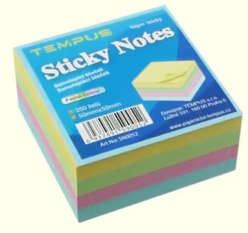 Samolepící bloček pastel 50 x 50 MIX barev 250l kostka | Kancelářské potřeby