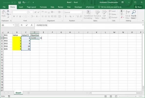 Microsoft Excel Sphere Function spreadsheet