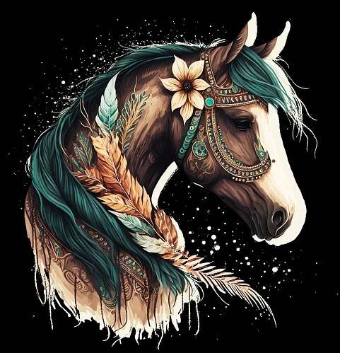 Obrázek produktu Pánské tričko Bohémský Kůň s květinami Boho Horse 