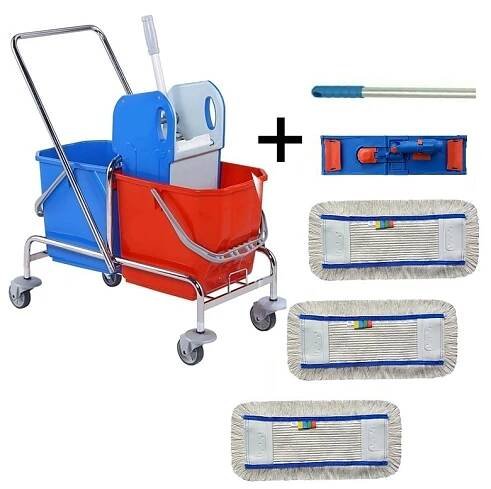 Úklidový vozík DOUBLE BRS 2x25 + FLIPPER Mop sestava s 3mi návleky 40cm
