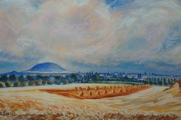 Žně Pod Řípem, Krajina Kolem Roudnice - Josef ZICHA Pastel 1962 | eAntik - obchod specializovaný na starožitné šperky 