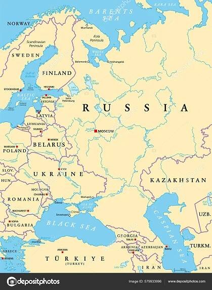 Východní Evropa Západní Asie Politická Mapa Hlavními Městy Hranicemi Jezery Stock Vektor od ©Furian 579933996