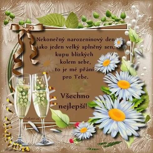 Birthday Wishes with Flowers and Champagne