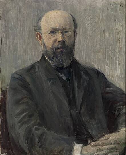 Das Ölgemälde Max Liebermanns aus dem Jahr 1892 zeigt ein aufrechtes Porträt von Prof. Dr. Carl Bernstein. Er ist als ein älterer, würdevoller Herr mit einer ernsten Ausstrahlung sitzend dargestellt. Er hat eine Brille und einen gräulichen Bart. Er trägt einen dunklen Anzug. Seine Hände sind vor ihm auf dem Schoß zusammengelegt.