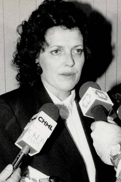 Cathy Smith is interviewed by the media.