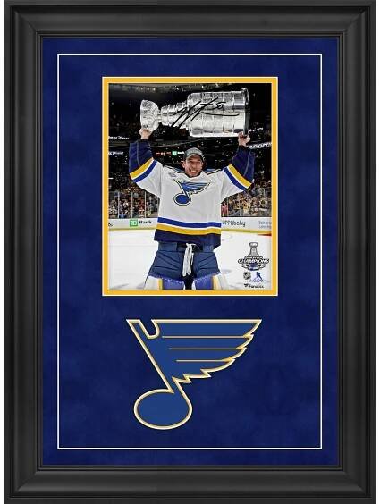 Autographed St. Louis Blues Jordan Binnington Fanatics Authentic Deluxe Framed 8" x 10" 2019 Stanley Cup Champions Raising Cup Photograph