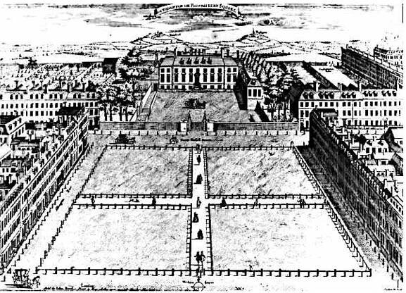 Figure Bloomsbury Square and Bedford’s Southampton House looking north, c1725. Here lived Cosimi and Haym in a “buono, ameno et allegro Appartamento”’.  Haym, as Bedford’s Master of Chamber Music, earned, like Cosimi, an annual salary of 100 guineas, while both performed privately for him and travelled with him to Bath and his country-house at Stratton, and the family seat at Woburn Abbey (1711, 26 Dec’). After Bedford’s death in 1711, his patronship (Cosimi having returned home in April 1705) was directly adopted by a relative, his uncle’s nephew, Charles Montagu, Ist Earl of Halifax, original subscriber of the Haymarket Theatre building, who, as a member of the Montagu dynasty, was a 2nd cousin once removed of Elizabeth’s husband. At Halifax’s death, James Brydges, Earl of Carnavon,  from 1719 1st Duke of Chandos, took over Haym’s patronship, offering him an annual salary of £ 50, more than that of any of the Earl’s nine musicians at Cannons.  A vas rr e 5 y Pa , TN, Si oe 9 1 i | y1 5 ay es rT ian ate * y Ff   A Musical Protégé’s Salary — Concertizing Sojourns at Country Estates 