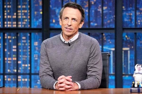 Host Seth Meyers during the monologue on August 14, 2025 on LATE NIGHT WITH SETH MEYERS -- Episode 1691