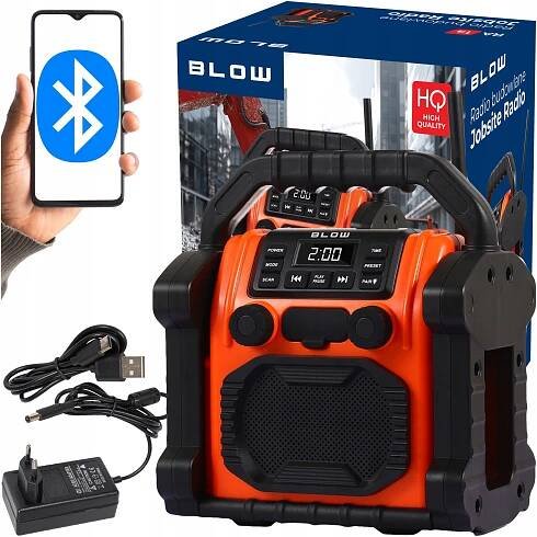 STAVEBNÍ RÁDIO FM 20W RMS BLUETOOTH 5.1 POWERBANK USB-C AUX LED IP55