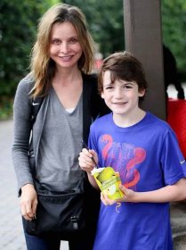 Calista Flockhart with her son Liam while at Legoland California on August 24, 2012.