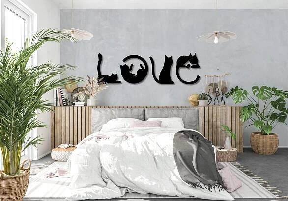 AŽUROVÝ OBRAZ 140 cm OBRAZY DO OBÝVACÍHO POKOJE OBRAZ NA ZEĎ KOČKA NÁPIS LOVE KOČIČKA Tématika zvířecí motivy