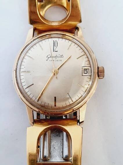 LUXUSNÍ STAROŽITNÉ NÁRAMKOVÉ HODINKY zn. " GLASHÜTTE " s DATUMEM