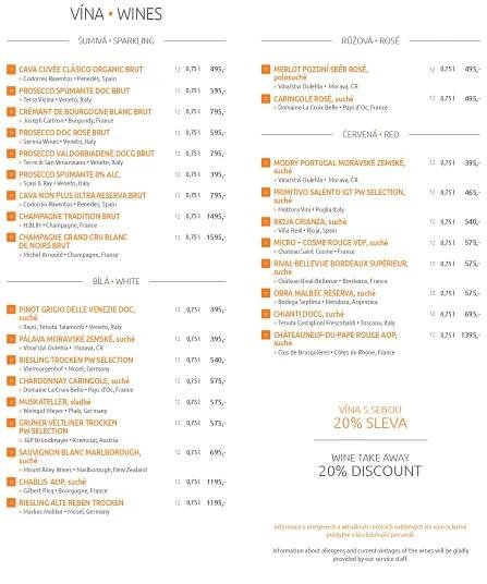 Menu restaurace a vinného baru Cp1 Café & WineBar v Praze 1
