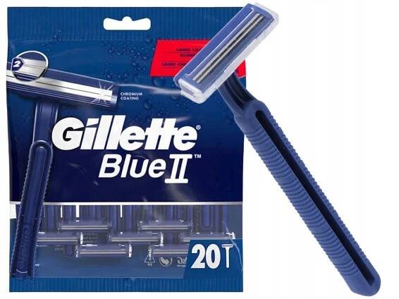 JEDNORAZOVÝ HOLIACI STROJČEK GILLETTE BLUE II S CHRÓMOVANÝMI ČEPEĽAMI - 20 KS