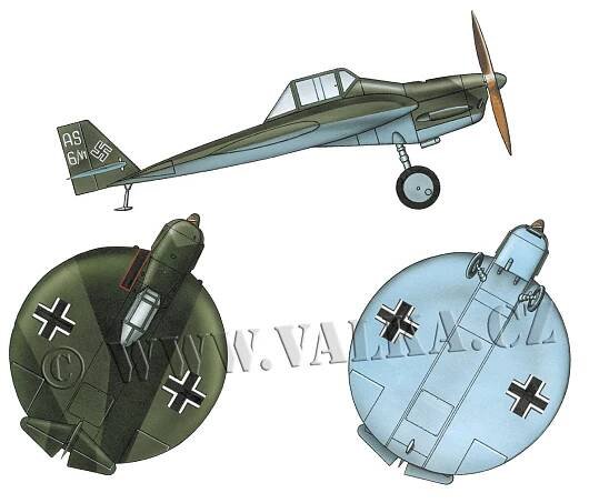 Sack AS 6 - Prototyp Sack AS 6, jaro 1944, letiště Brandis. Stroj nesl na horních plochách ostře lomená pole RLM 70 (černozelená) a RLM 71 (tmavá zelená). Spodní plochy RLM 65 (světlá modrá).