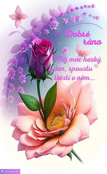 a greeting card with two pink roses and butterflies